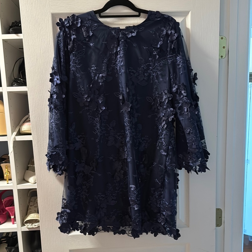 Elegant Navy Blue Floral Mini Dress